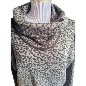 Vintage Calvin Klein Gray Black Leopard Print Cowl Neck Sweater Long Sleeve XL